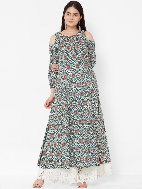 

Vedic Women Green Printed Maxi Dress