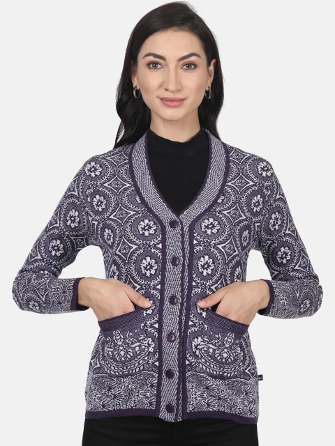 

Monte Carlo Women Blue & White Self Design Cardigan Sweater