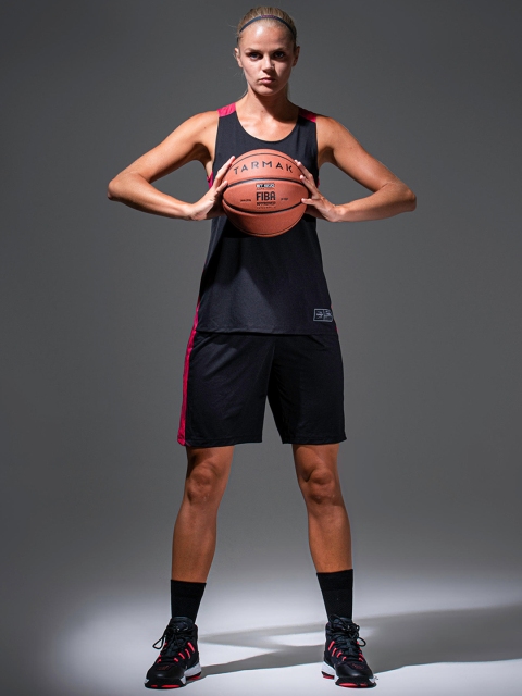 

TARMAK By Decathlon Women Black & Pink Colourblocked Basketball Tank Top