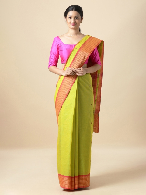 

Taneira Green & Red Pure Cotton Woven Design Handloom Sustainable Saree