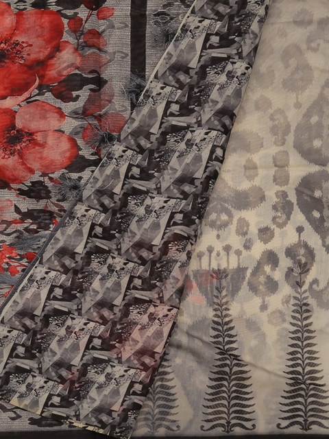 

Pothys Grey & Red Pure Cotton Printed Saree