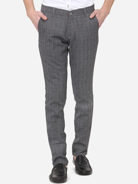 

Greenfibre Men Grey Slim Fit Checked Formal Trousers