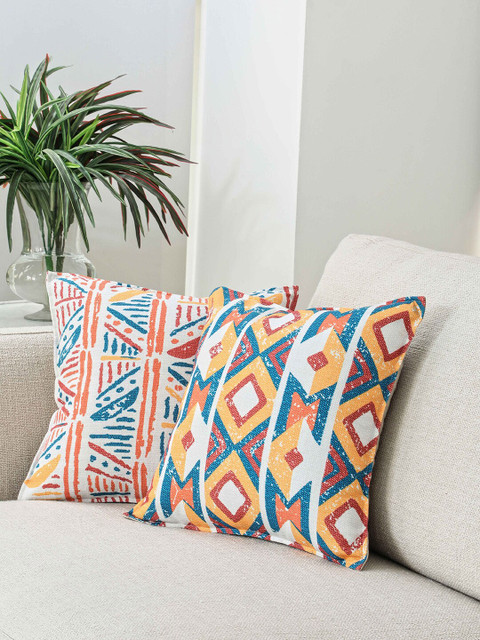 

BLUE BOAT Multicoloured Set of 2 Geometric Square Cushion Covers, Multi