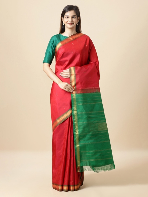 

Taneira Red & Green Pure Silk Woven Design Kanjeevaram Sustainable Saree
