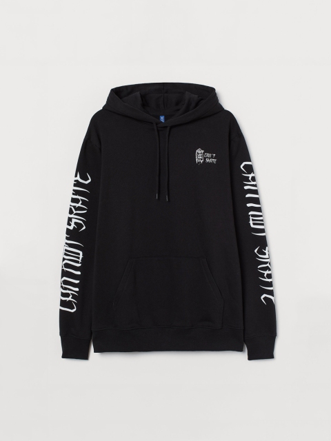 H&M Men Black & White Hooded Top With A Motif