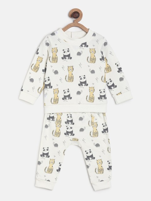 

MINI KLUB Girls Off-White & Black Printed Top with Pyjamas