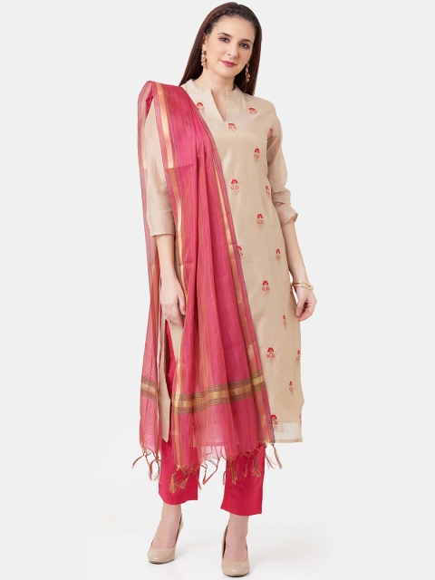 

IMARA Women Beige & Pink Solid Kurta with Trousers & Dupatta
