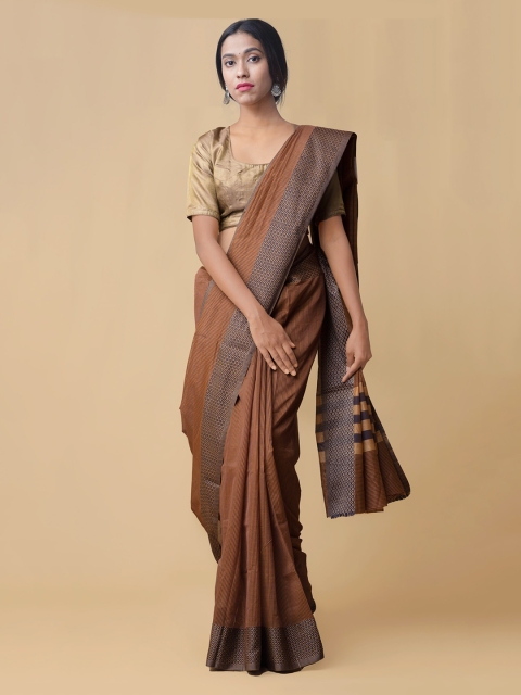 

Unnati Silks Brown Silk Cotton Solid Chanderi Saree