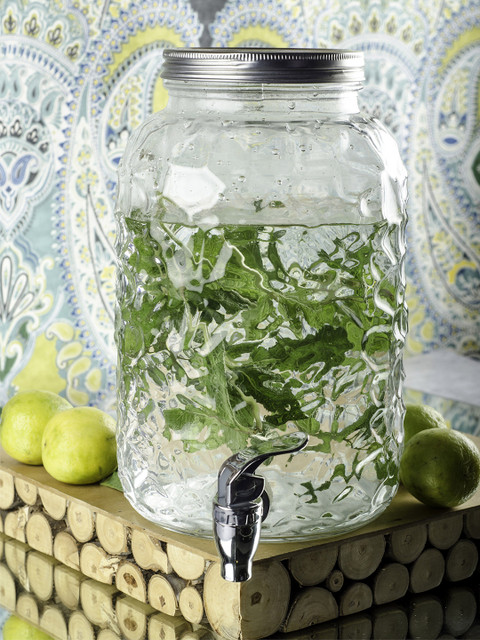 

White Gold Transparent & Silver-Toned Textured Glass Dispenser 3500 ml