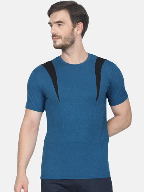 

rock.it Men Teal Blue & Black Colourblocked Round Neck T-shirt