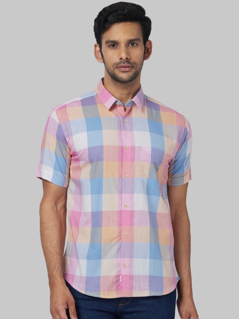

Park Avenue Men White & Blue Regular Fit Checked Casual Shirt