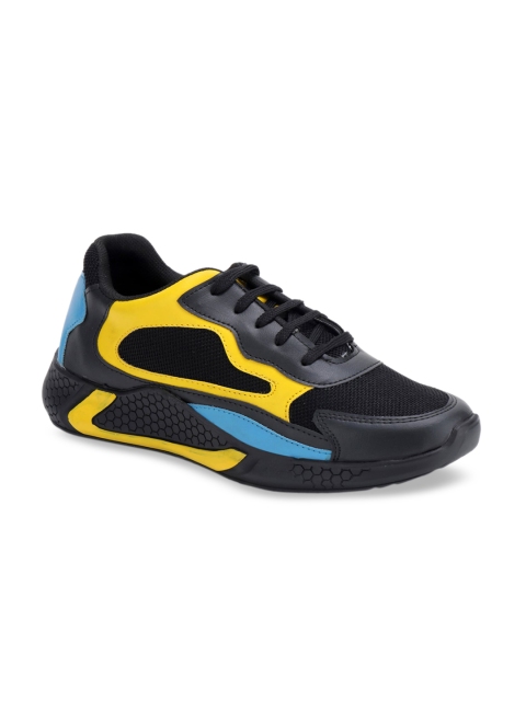 

AVAENS Men Black & Yellow Colourblocked Sneakers