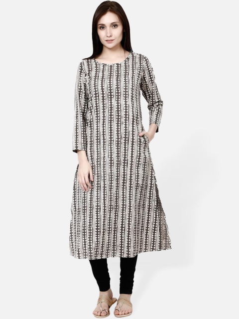 

Molcha Women Beige & Black Printed A-Line Kurta