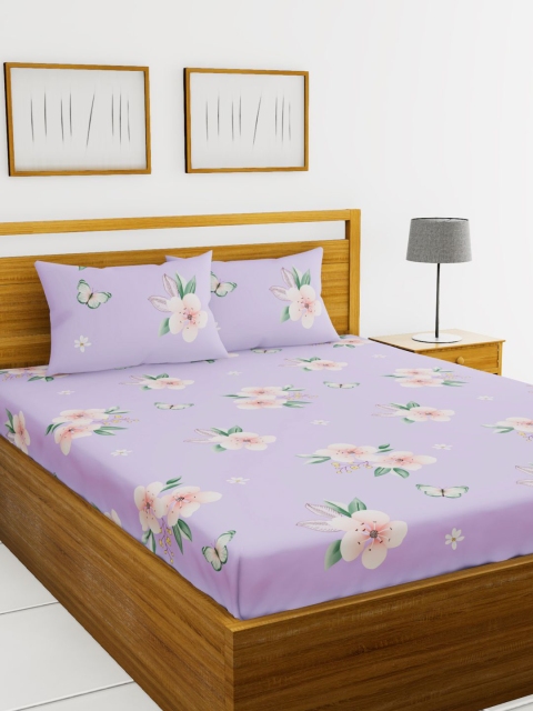 

BIANCA Lavender Floral 150 TC Cotton 1 Extra Large Bedsheet with 2 Pillow Covers