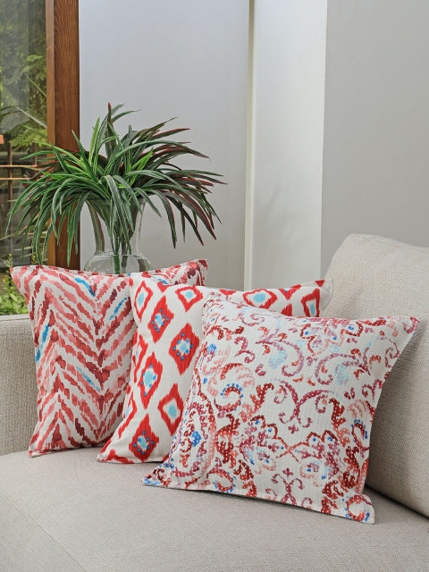 

BLUE BOAT Coral Pink & Blue Set of 3 Geometric Square Cushion Covers