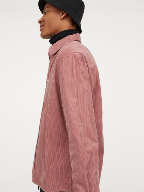 

H&M Men Pink Solid Corduroy Shacket