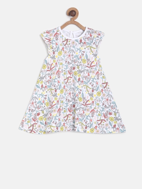 

MINI KLUB Girls White Floral Printed A-Line Dress