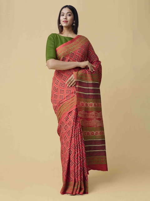 

Unnati Silks Pink & Black Pure Cotton Printed Kota Saree