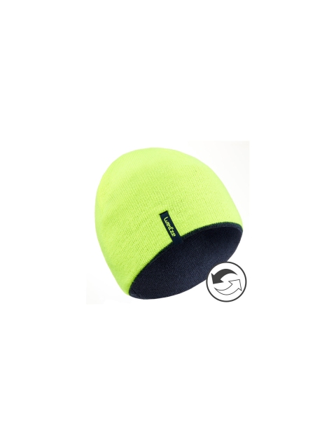 WEDZE By Decathlon Kids Navy Blue & Fluorescent Green Reversible Beanie