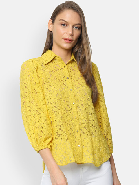 

Van Heusen Woman Yellow Regular Fit Self Design Casual Shirt
