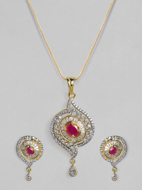 

Rubans Gold-Plated White & Pink CZ-Studded Handcrafted Jewellery Set