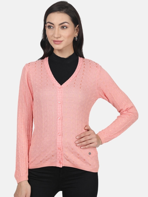 Monte Carlo Women Pink Self Design Cardigan Sweater