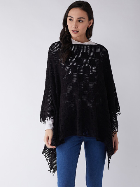 

InWeave Women Black Self Design Poncho Sweater