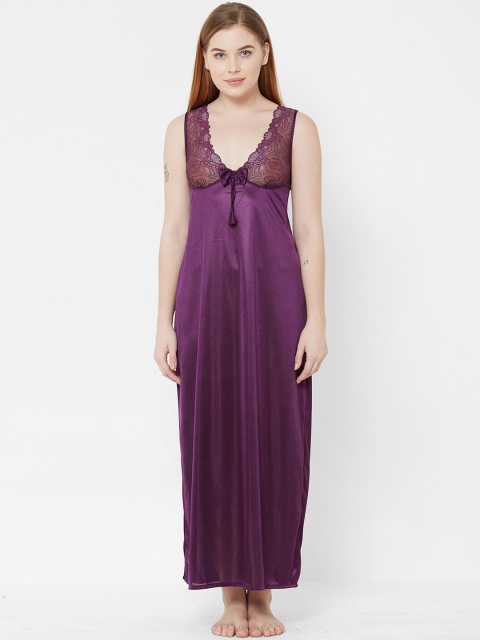 

FashionRack Purple Solid Nightdress With Robe