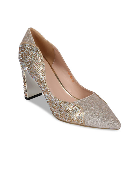 

Sole To Soul Women Gold-Toned Embellished Block Heels