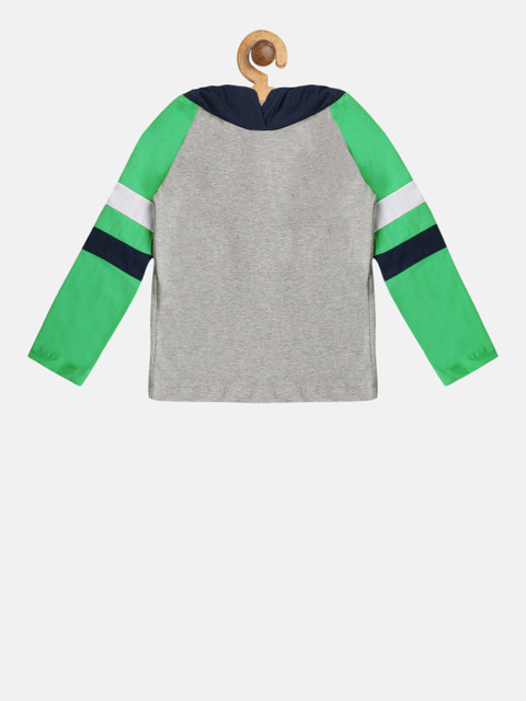 

Lazy Shark Boys Grey Melange & Green Colourblocked Hood T-shirt