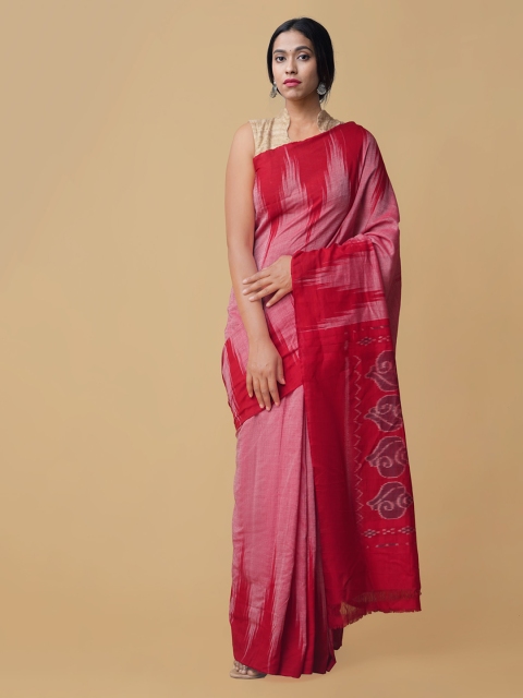 

Unnati Silks Red Pure Cotton Solid Sambalpuri Saree