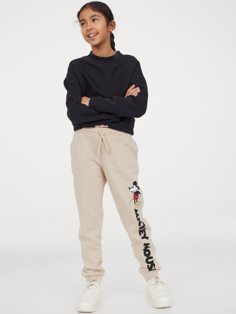 

H&M Girls Beige & Black Mickey Mouse Printed Joggers
