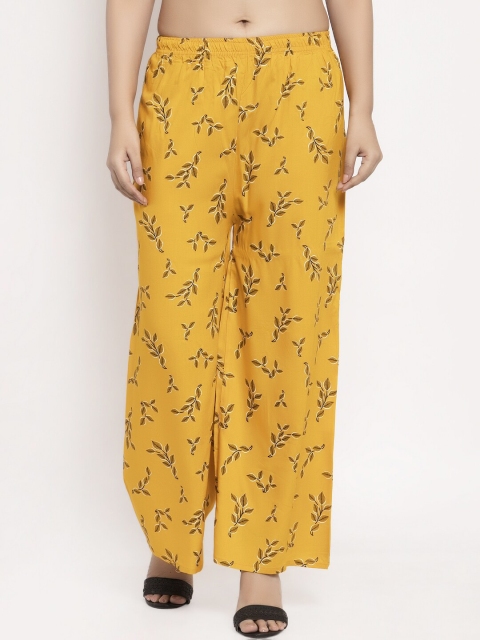 

KLOTTHE Women Mustard Yellow & Brown Printed Straight Palazzos