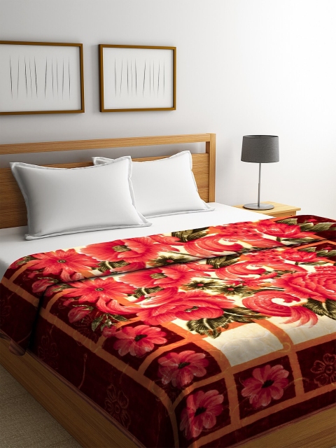

NEUDIS Maroon Floral Mild Winter 500 GSM Double Bed Blanket