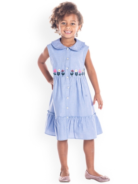 

Cherry Crumble Girls Blue Embroidered A-Line Dress