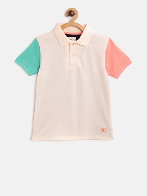 

Cherry Crumble Kids Peach-Coloured Solid Polo Collar T-shirt