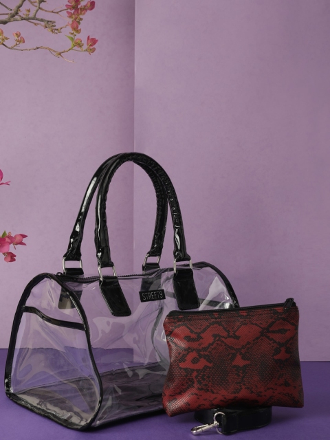 

STREET 9 Transparent & Black Printed Handheld Bag