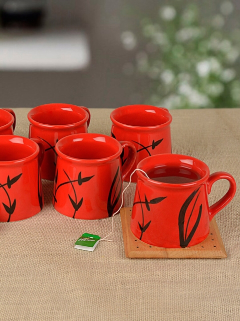 

StyleMyWay Set of 6 Red & Black Ceramic Glazed Coffee Mugs