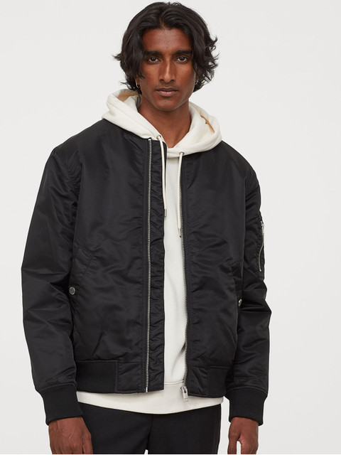 

H&M Men Black Solid Bomber Jacket