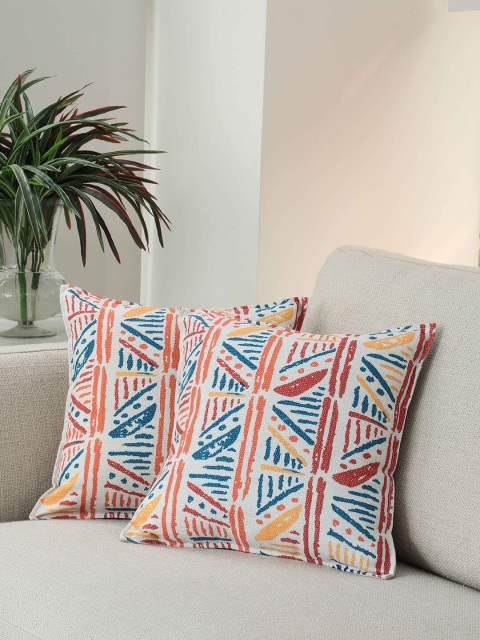 

BLUE BOAT White & Blue Set of 2 Abstract Square Cushion Covers