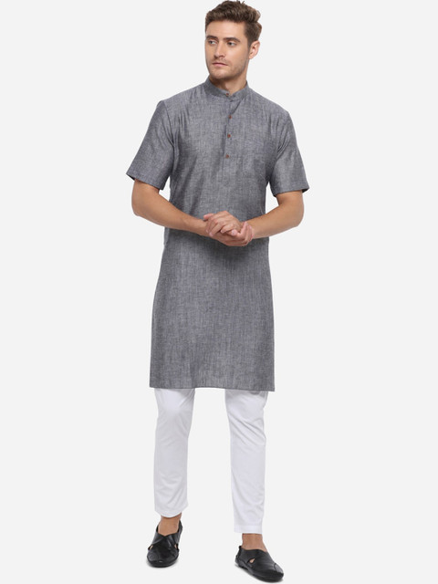 

JADE BLUE Men Grey Solid Straight Modi Kurta