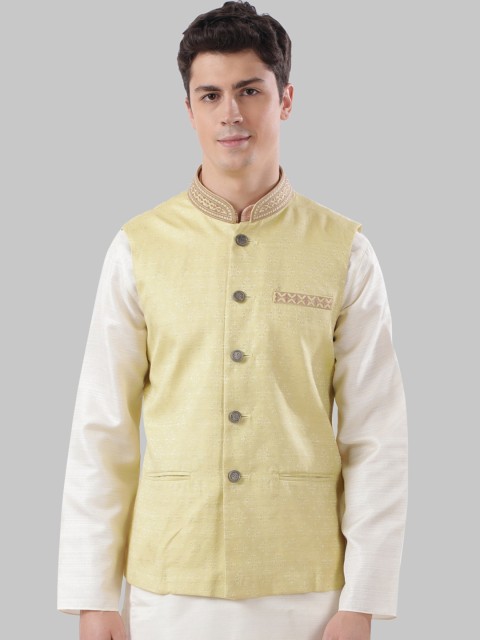 

Ethnix by Raymond Men Lime Green Woven Design Nehru Jacket