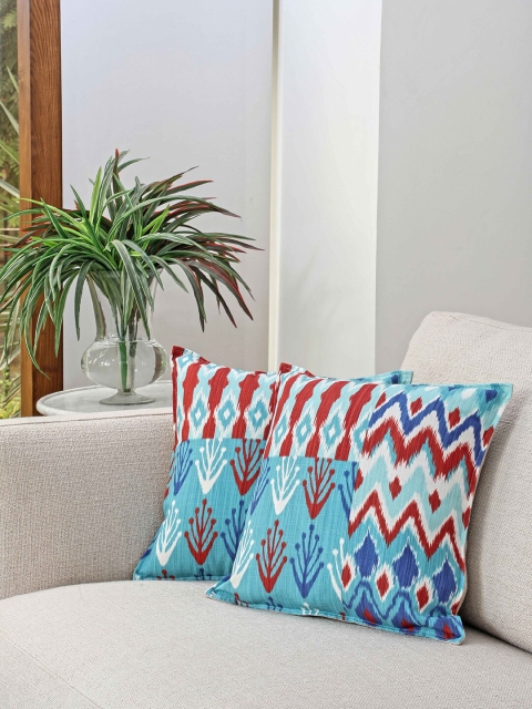 

BLUE BOAT Blue & Red Set of 2 Ethnic Motifs Square Cushion Covers