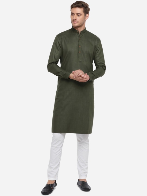 

JADE BLUE Men Olive Green Solid Straight Modi Kurta