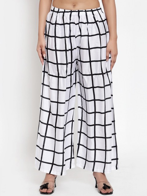 

NEUDIS Women White Checked Wide Leg Palazzos