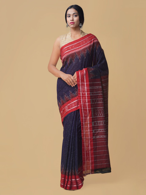 

Unnati Silks Navy Blue & Pink Pure Cotton Woven Design Handloom Sambalpuri Saree