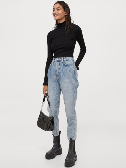 

H&M Women Black Solid Ribbed Top