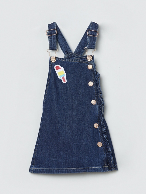 

max Girls Blue Appliqued Cotton Pinafore Dress