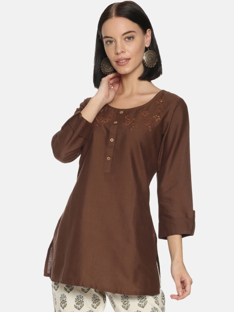 

Saffron Threads Women Brown Embroidered Tunic