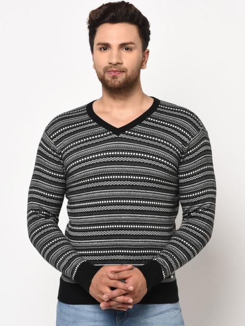 

98 Degree North Men Black & Grey Self Design Pullover Sweater